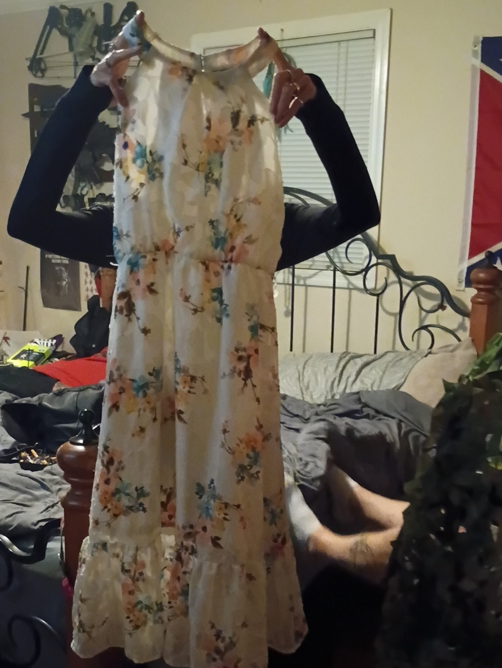 lilt Floral Ruffled Midi Dress in White with Pastel Accents